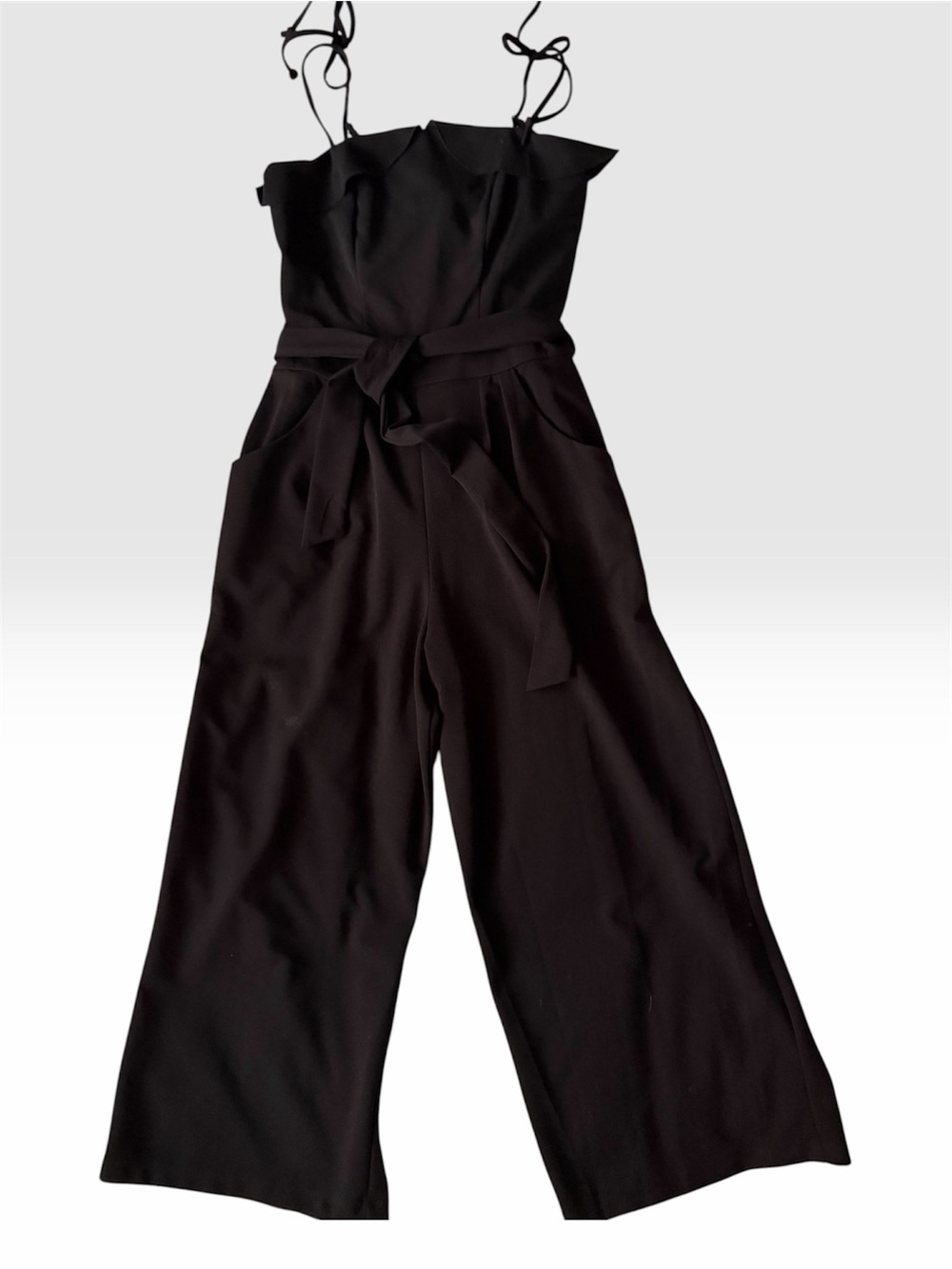 Honey and Rosie Black Sweetheart Wide-Leg  cropped Jumpsuit Tie Waist Pockets M